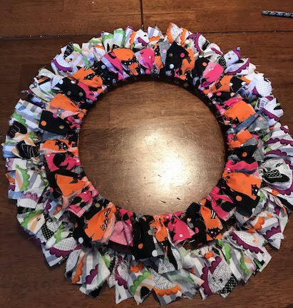 Adding fabric to the Halloween Wreath