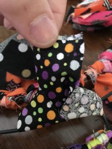 Making the Halloween Fabric Wreath on Wire Frame