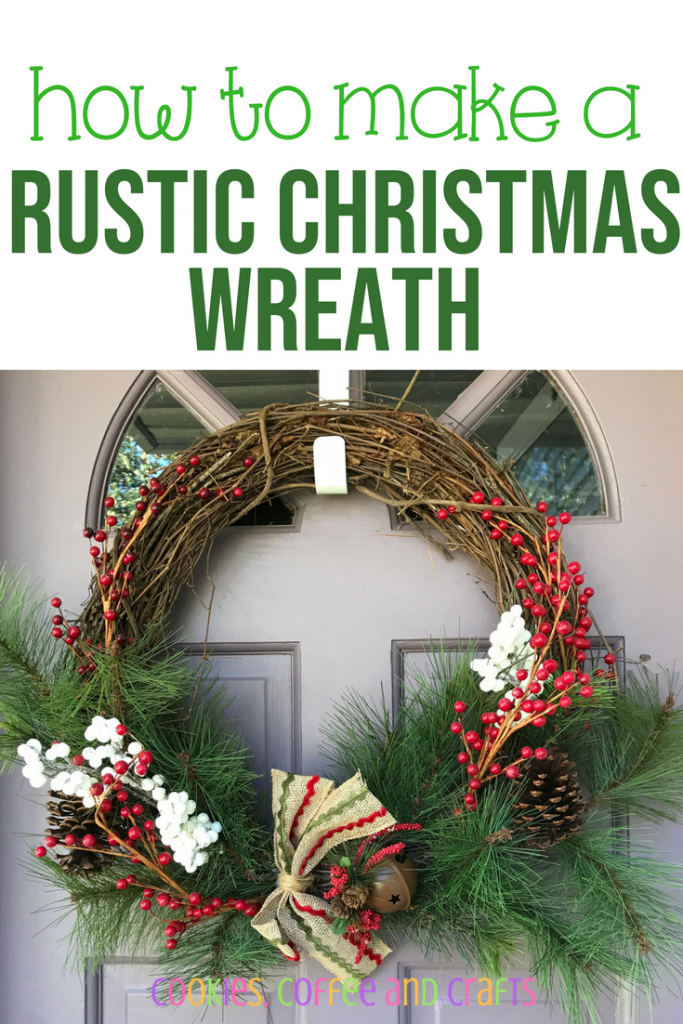 This beautiful rustic Christmas wreath with jingle bells, red berries, and pinecones will look perfect on your front door. Grab your wreath making supplies and follow this simple DIY tutorial to create your rustic wreath. Add a touch of burlap or use another idea to add a bow as a finishing touch. #Christmaswreath #Christmas #DIY #Rustic #ChristmasDecor #ChristmasIdeas #FrontDoorDecor #Burlap #DIY #Wreath #Xmas