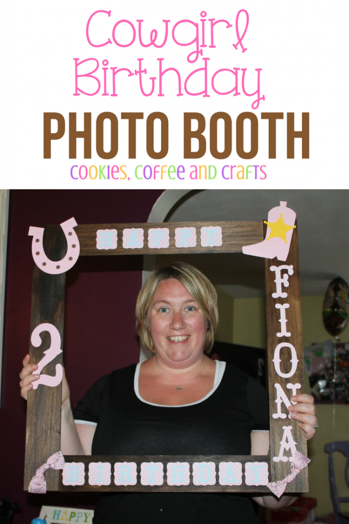 Create a pink cowgirl birthday party for your little girl. Make this easy DIY idea for a fun photo booth. #Cowgirl #Birthday #BirthdayParty #BirthdayDecorations #CricutMade #Pink #PhotoBooth #Country #Wood
