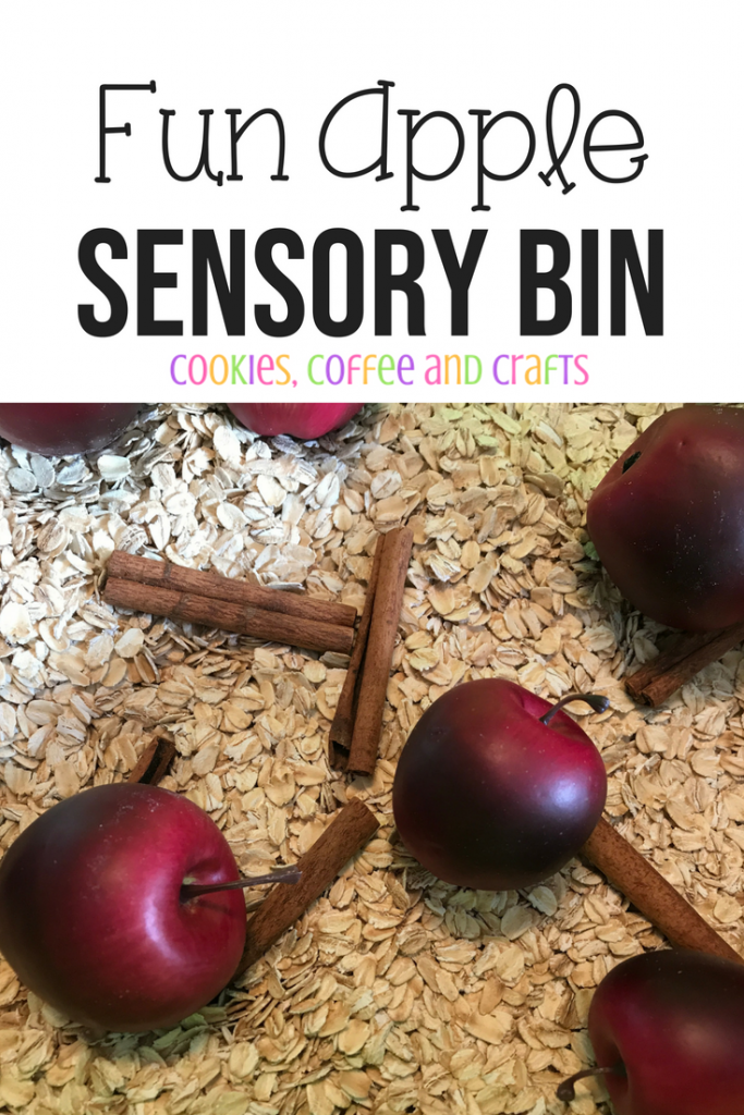 Have fun learning with this fall Apple Sensory Bin. Toddlers and preschoolers will love baking, picking, scooping and more as they explore with their hands. #Sensorybin #sensoryplay #toddlers #preschool #play #fall #fallfun #apples #learning #handson