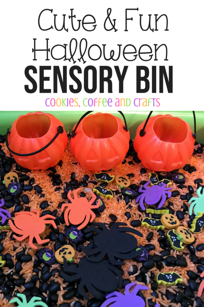 Halloween is a favorite in our home so we created a fun and cute sensory bin to play, explore and learn in. The kids have so much fun playign with the pumpkins, rice, and more.#Halloween #Kids #SensoryPlay #SensoryBin #HalloweenParty #HalloweenIdeas #HalloweenSensoryBin