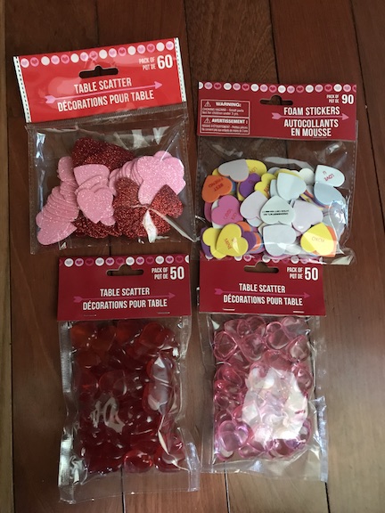 Supplies from Dollar Store for DIY Valentine's Day Sensory Bin for toddlers and preschoolers 