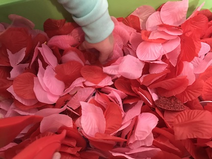 Valentine’s Day Sensory Bin (from the Dollar Store)