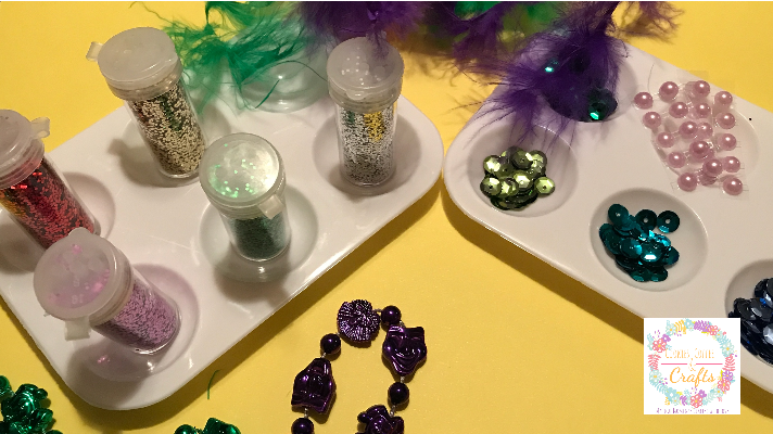 Supplies for DIY Kids Mardi Gras Mask 