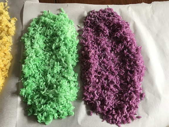 Sensory Play with Rainbow Rice