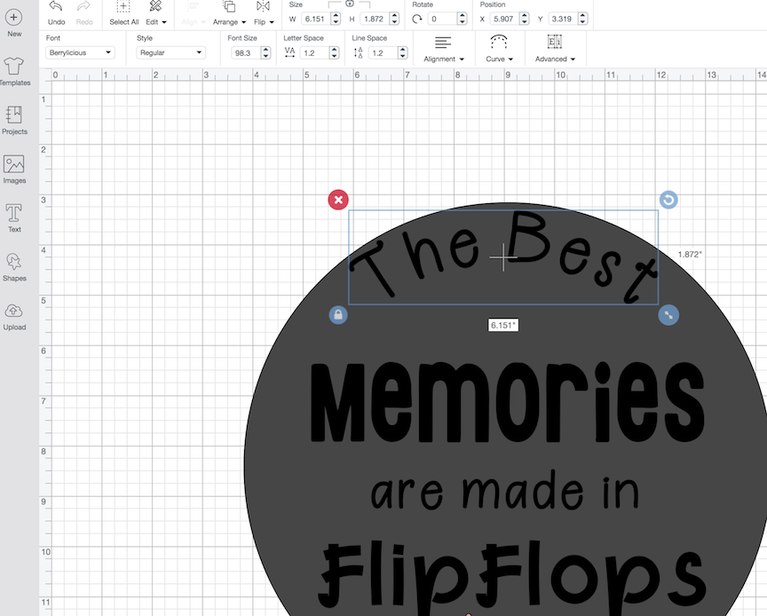 Tutorial to learn how to use the curved text feature in Cricut Design Space and create a flip flop summer sign