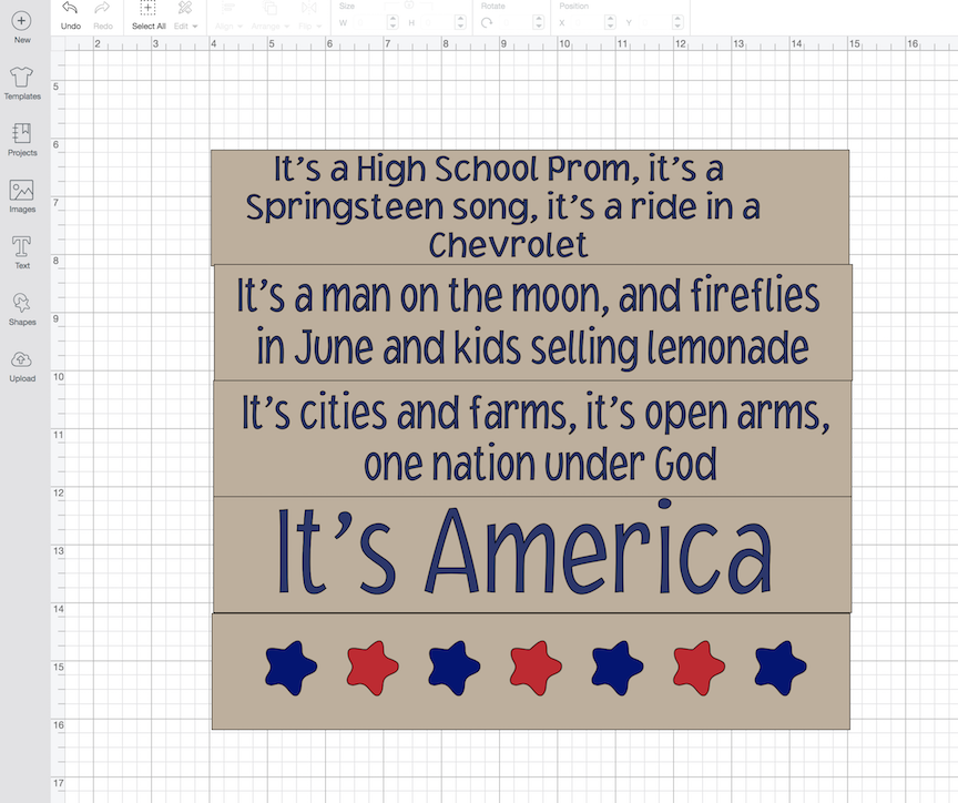 Have fun creating a sign using the chorus from your favorite song. I'm creating an It's America Patriotic Sign for the 4th of July using my Cricut Maker and Cricut Design Space