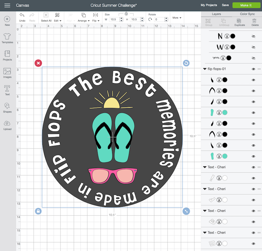 Tutorial to learn how to use the curved text feature in Cricut Design Space and create a flip flop summer sign