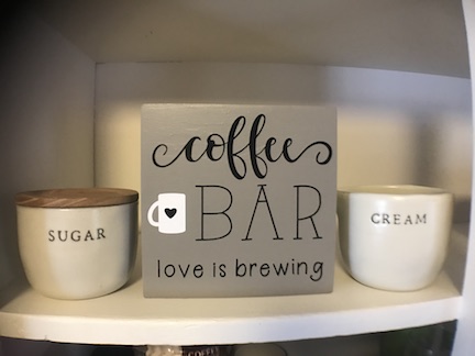 Create a farmhouse coffee bar sign for your kitchen with this cute design created in Cricut Design Space. Follow this tutorial to make your own. 