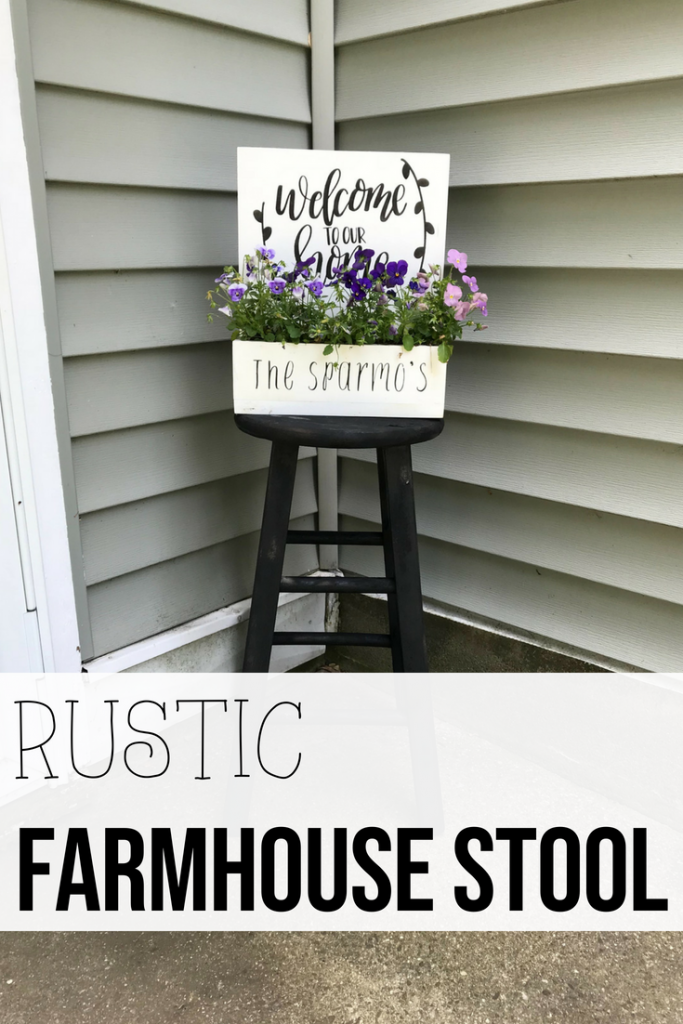 I found this old stool out for trash and gave it a second chance. Find out how I made a farmhouse stool to decorate by my door. #farmhouse #stool #DIY #upcycle #homedecor #porchdecor #farmhousestyle #Planter #flowers