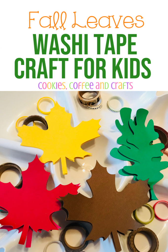 Celebrate fall with this easy fall leaves washi tape craft for kids of all ages, from toddlers to preschool to kindergarten. Washi tape is fun to use and the kids will love using the different patterns of tape. It's also great for scissor practice. #Toddlers #Preschool #Kindergarten #WashiTape #KidsCrafts #Fall #FallIdeas #falldecor #Kidfun #Creative #Create #FallLeaves #Cookiescoffeeandcrafts
