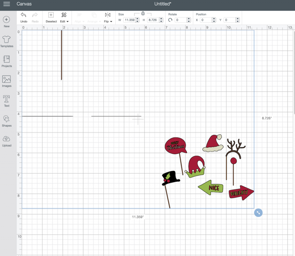 Uploading and sizing the Christmas Photo props SVG in Cricut Design Space 