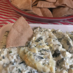 Impress your guest with this easy baked Spinach Artichoke Dip. Just measure, mix, and bake! #PartyFood #Dip #EasyRecipe #Christmas #ChristmasPartyFood #Recipe