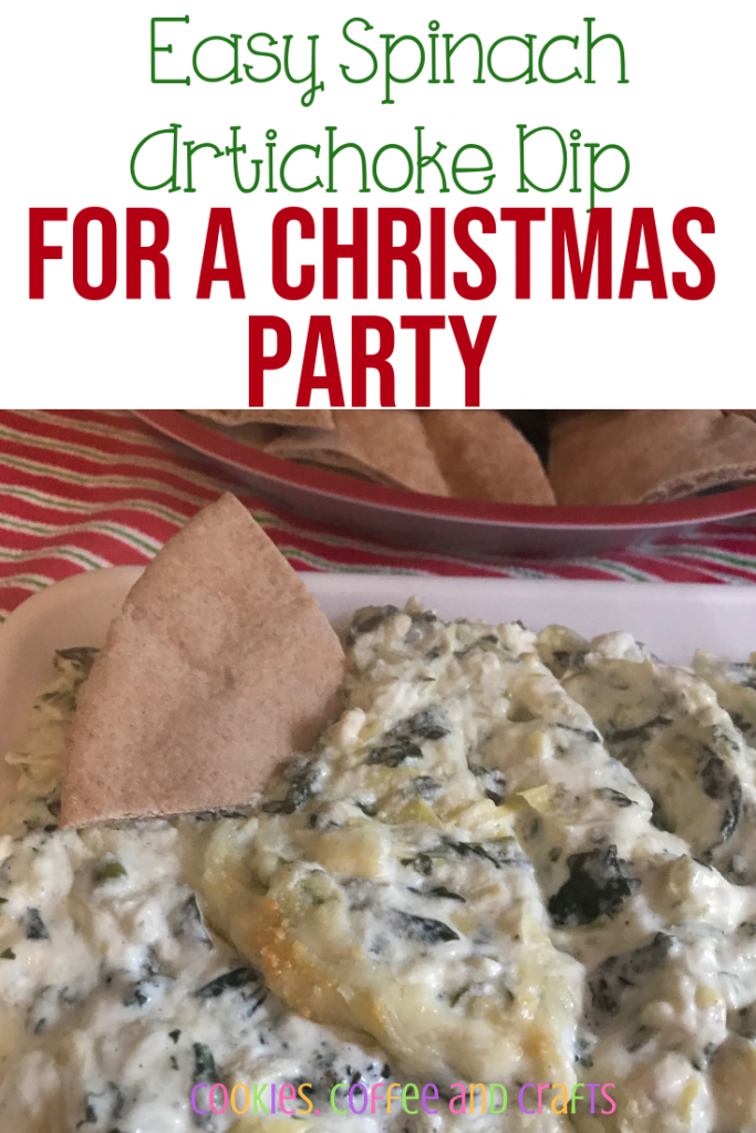 Impress your guest with this easy baked Spinach Artichoke Dip. Just measure, mix, and bake! #PartyFood #Dip #EasyRecipe #Christmas #ChristmasPartyFood #Recipe