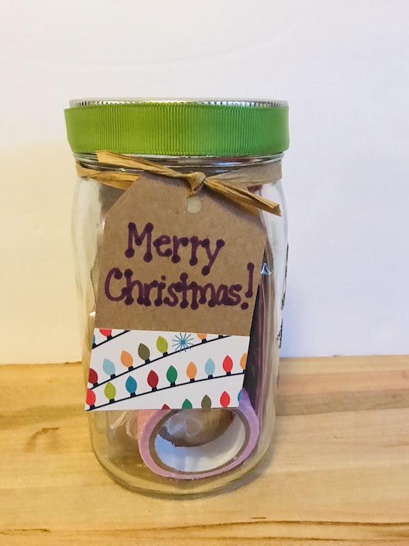 This gift in a jar is perfect for any crafter you know. It's a creative collection of fun crafting items, perfect for teens too. This jar is simple and easy to create and you can buy most items at the dollar stores. #GiftinaJar #HolidayGifts #GiftIdeas #DIYGiftIdeas #Christmas #ChristmasGifts