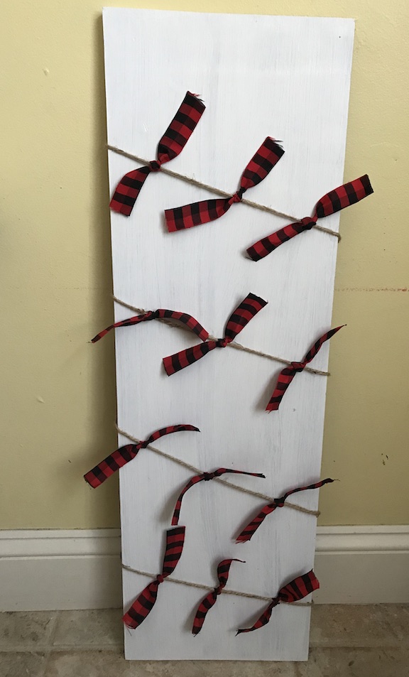 Add twine with ribbon to display the Christmas cards on the Christmas Card Holder