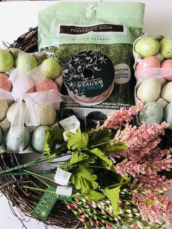 Supplies for DIY Easter egg Wreath to make 