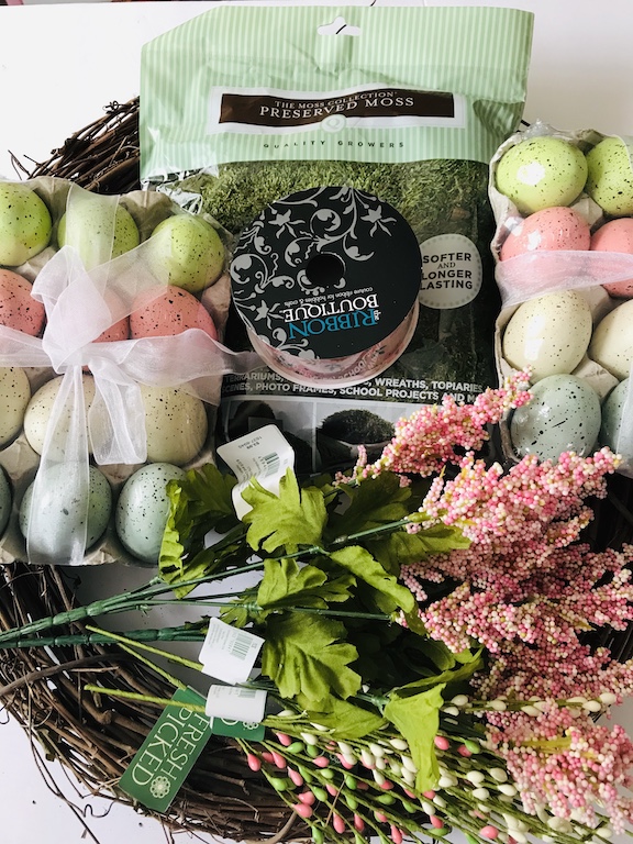 Supplies for DIY Easter egg Wreath to make