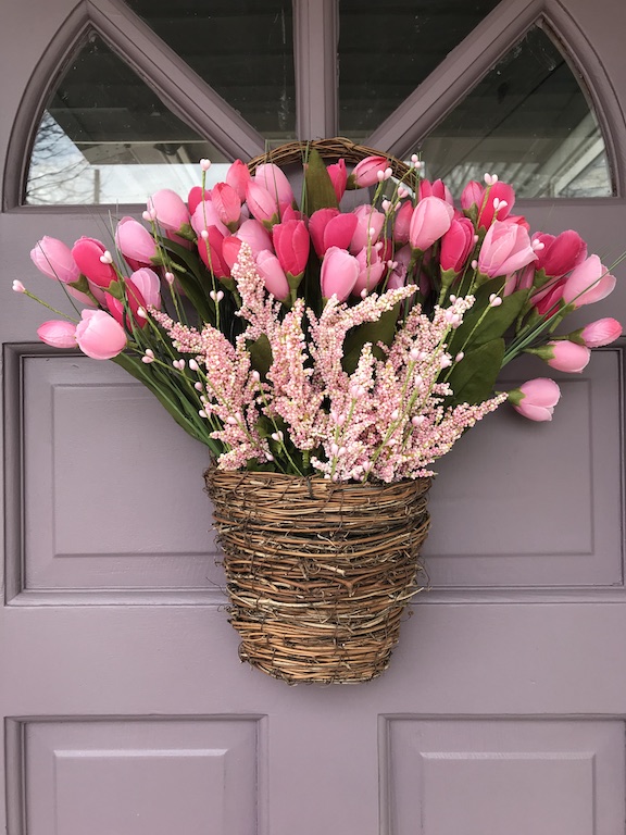 Finishing the DIY Spring Tulip Wreath with small beads