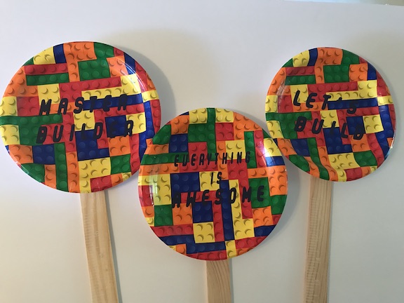 Dollar Store LEGO Photo Booth Props using paint sticks