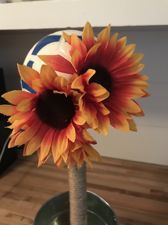 Hot Glue Sunflowers to Ball