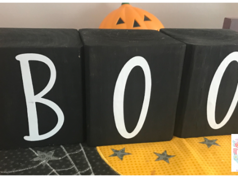 Boo Wooden Ghost Halloween Blocks displayed horizontal