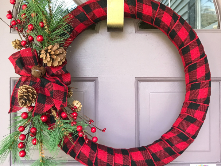 Easy Christmas Ribbon Wreath with Buffalo Check