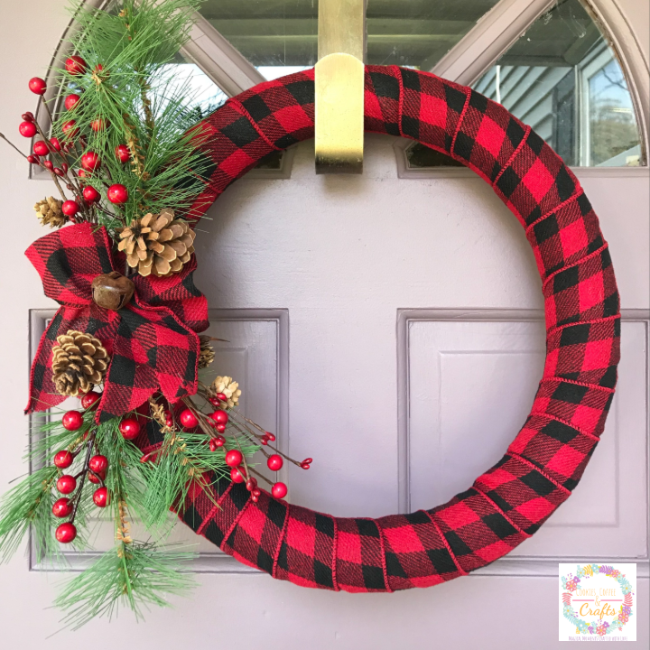 Easy Christmas Ribbon Wreath with Buffalo Check for your front door