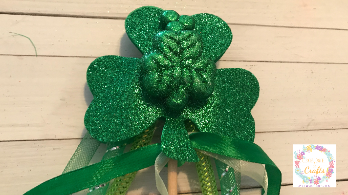 Shamrock Wand on a wooden dowel