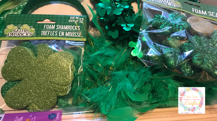 Supplies for lucky shamrock wand craft 
