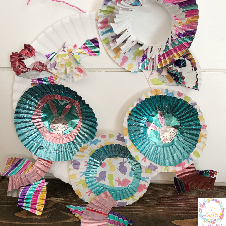 Easter Paper Plate Wreath Craft with Cupcake Liners