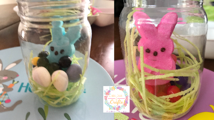 Putting in the Easter Candy for the edible mason jars for Easter 
