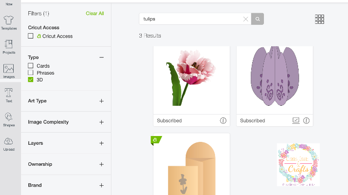 Cricut Design Space search for 3D Tulip Image