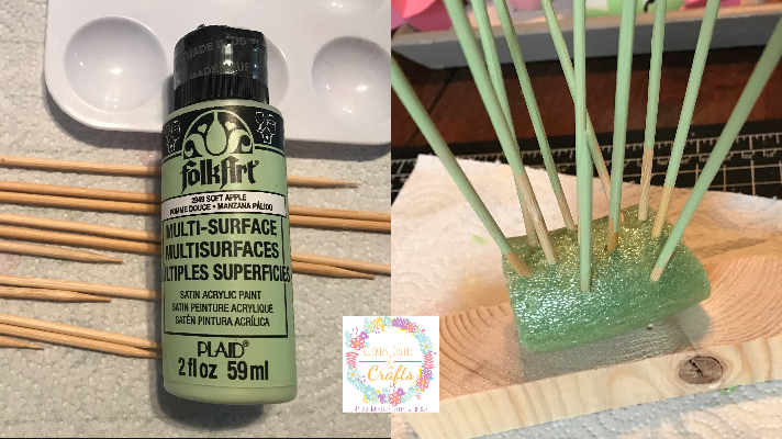 Folkart Soft Apple Paint to paint the wooden skewers as stems for the easy paper tulip bouquet 