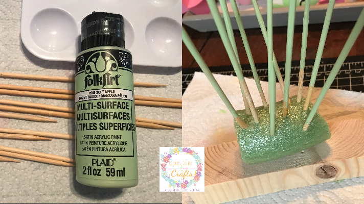 Folkart Soft Apple Paint to paint the wooden skewers as stems for the easy paper tulip bouquet
