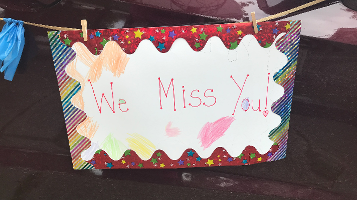 Decorating the car for a teacher parade