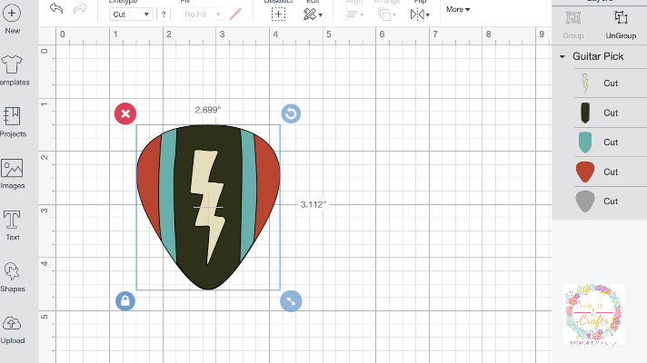 Guitar Pick Image in Cricut Design Space 