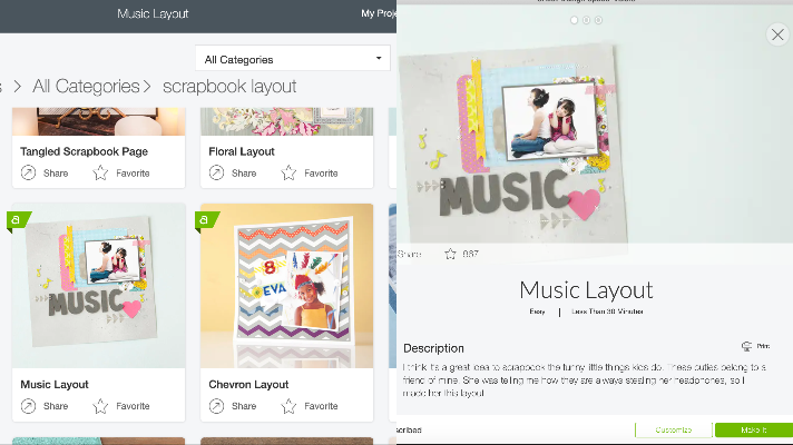 Music scrapbook layout in Design Space