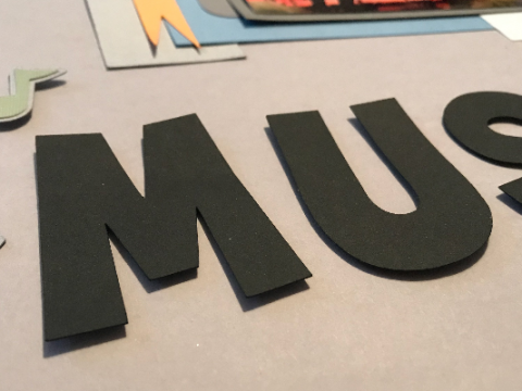 Using 3D foam squares on Cricut music scrapbook page