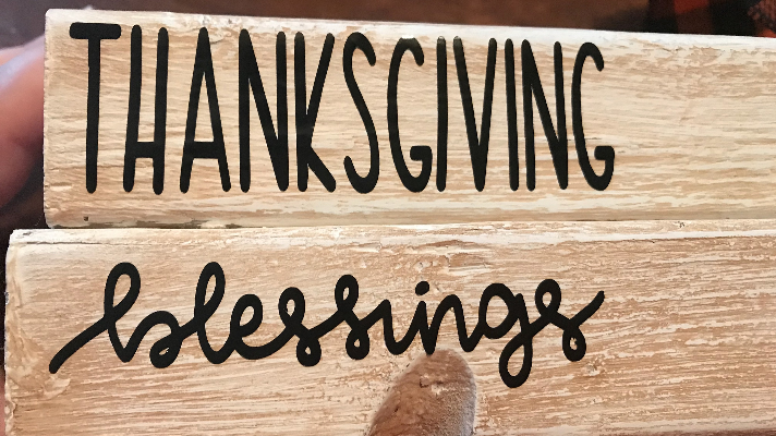 2x4 Fall Wood Book Stack that says Thanksgiving Blessings with Cricut Joy