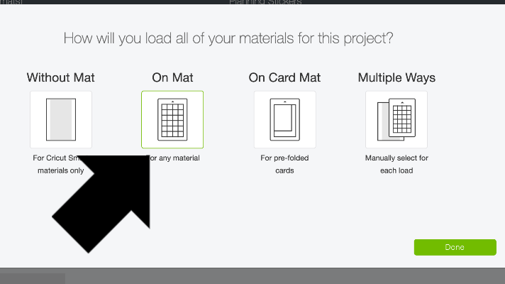 Choose on mat for landing materials in Cricut Design Space