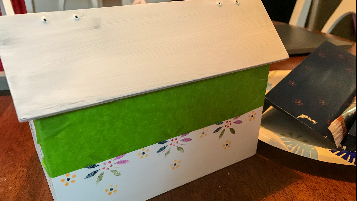 Painting the recipe box for a makeover