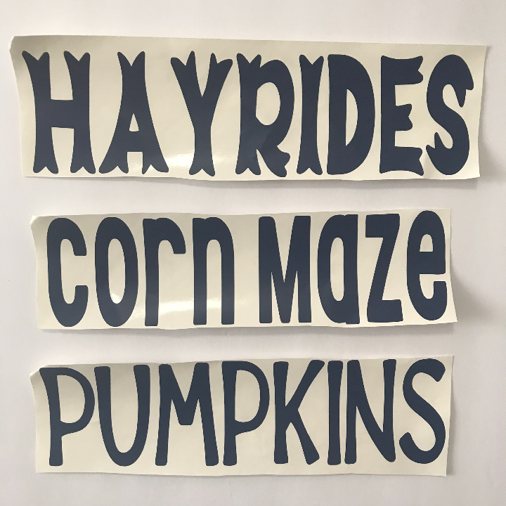 Words in removable vinyl to put on yard signs to paint over 