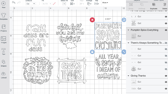 Fall Sayings from Cricut Design Space for Fall Cricut Joy Project