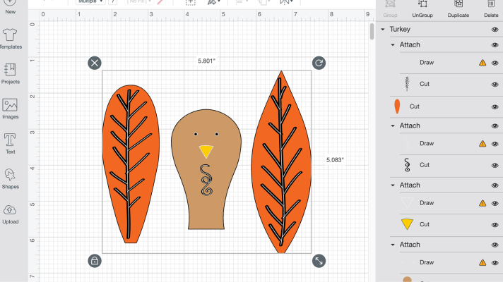 Turkey image in Cricut Design Space for turkey napkin rings