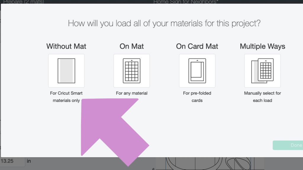In Cricut Design Space choose without mat for Smart Vinyl
