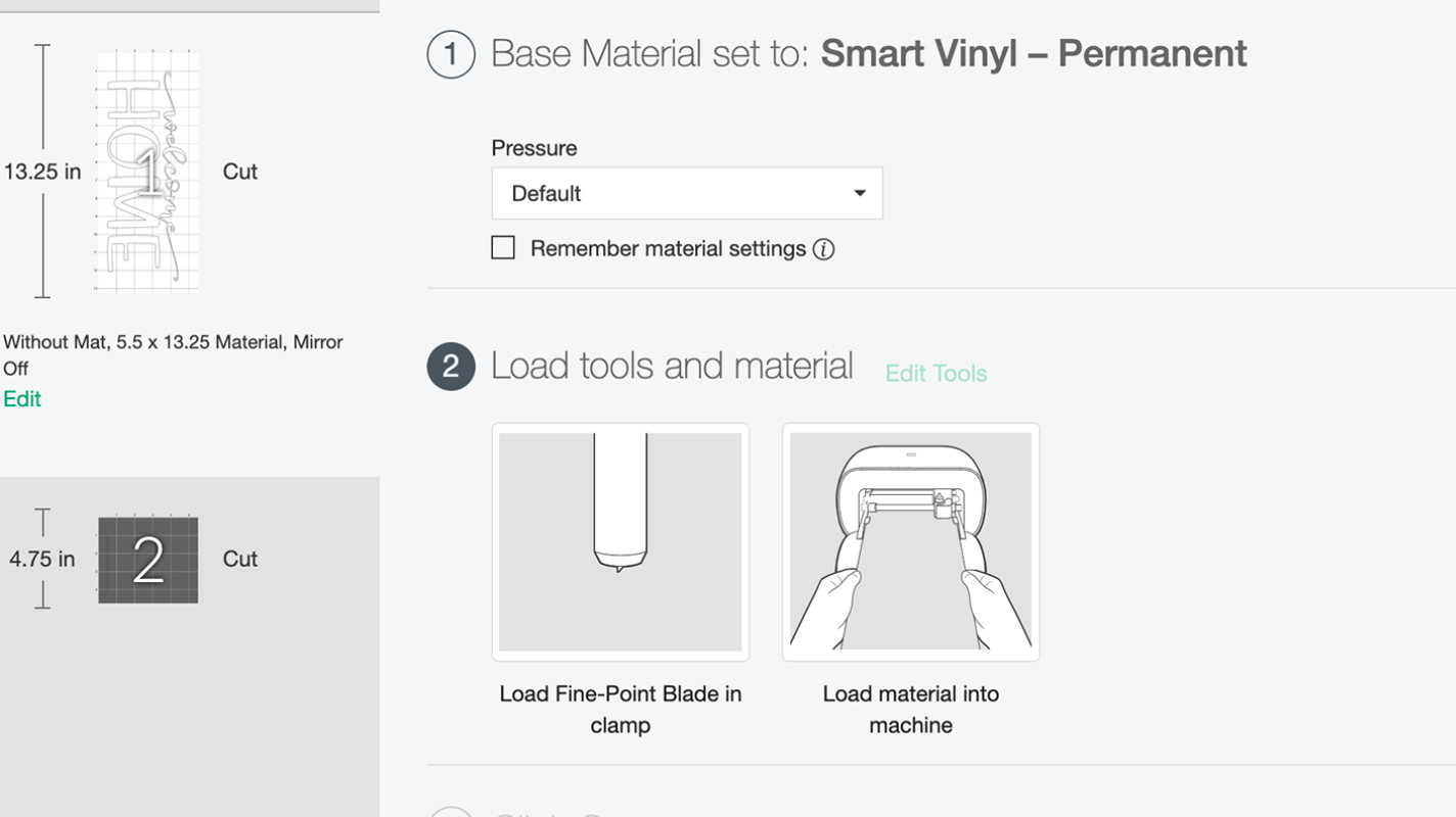 4 Choose the Smart Vinyl Permanent as the material (screen should look
