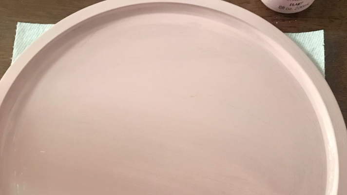 Spring Pizza Pan with one coat of pink chalk paint