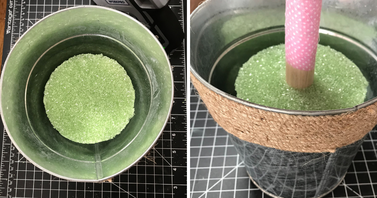 Push the dowel into the foam for the Easter Table Centerpiece